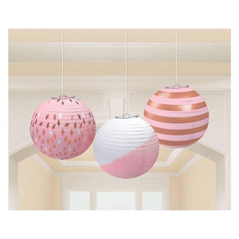 Large Rose Gold Lantern Decorations 9 Inches Pack of 3