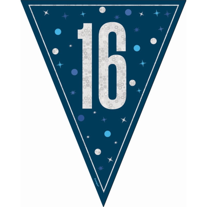 Navy Blue Glitz 16th Birthday Bunting 9 ft