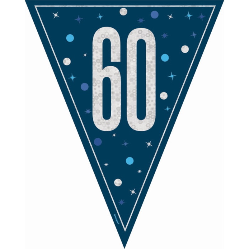 Navy Blue Glitz 60th Birthday Bunting 9 ft