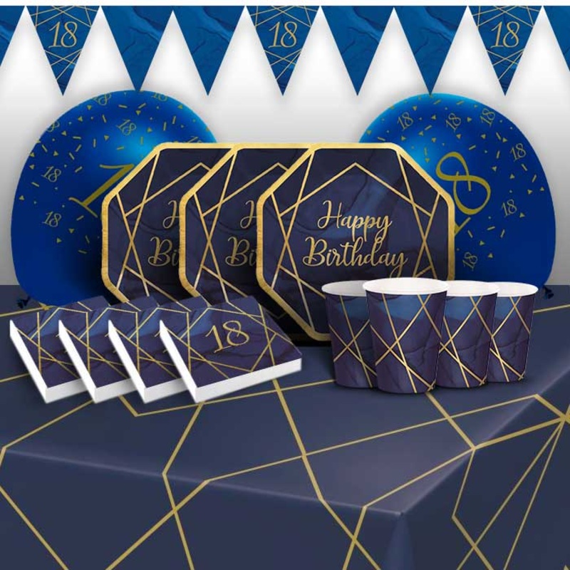 Navy Gold 18th Birthday Party Pack: Kit with Decor and Balloons