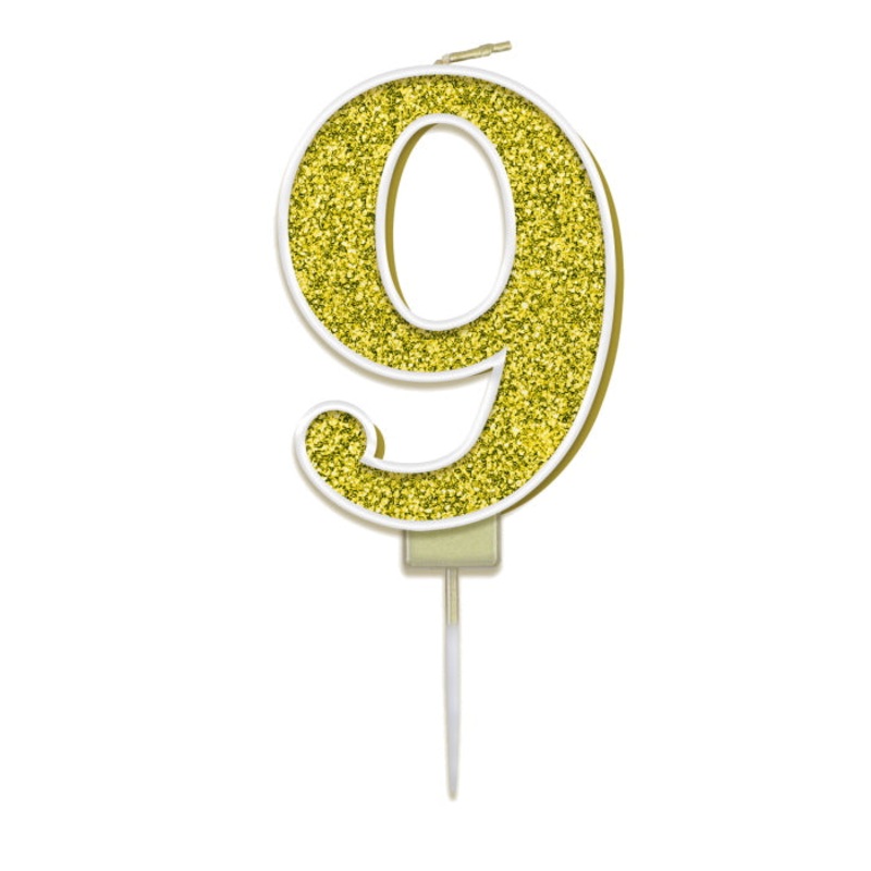 Number 9 Birthday Candle - Gold Sparkling