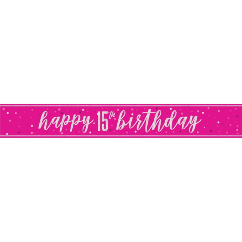 Pink Glitz 15th Birthday Prism Foil Banner 9 ft