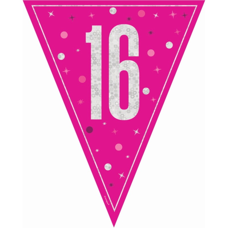 Pink Glitz 16th Birthday Bunting 9 ft