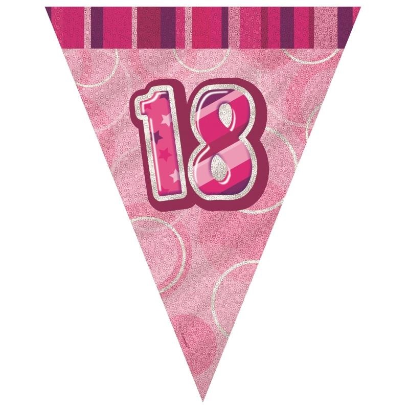 Pink Glitz 18th Birthday Bunting Flag Banner 9ft