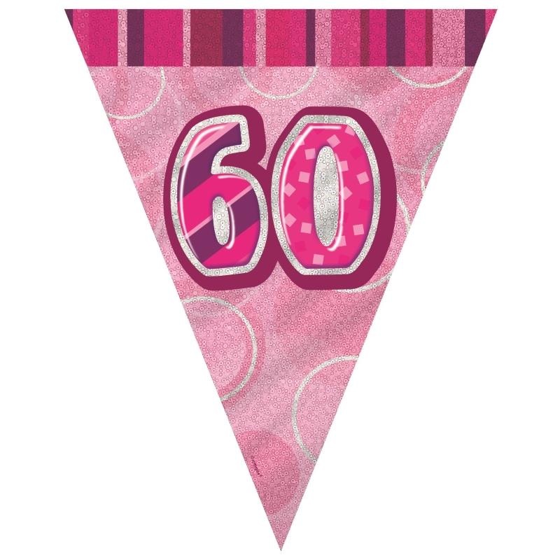 Pink Glitz 60th Birthday Bunting Flag Banner 9ft