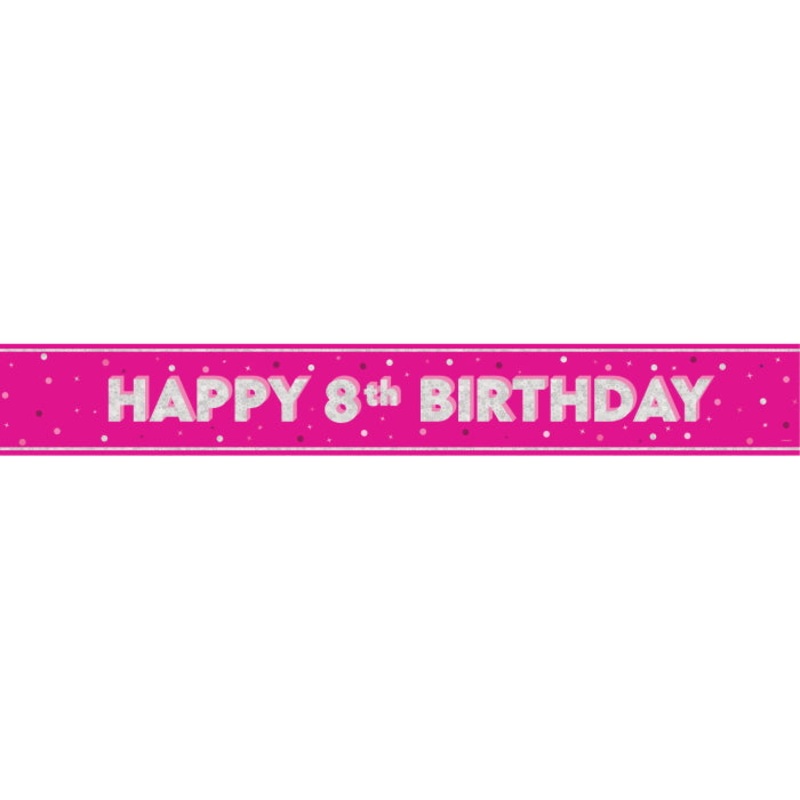 Pink Glitz 8th Birthday Prism Foil Banner 9 ft