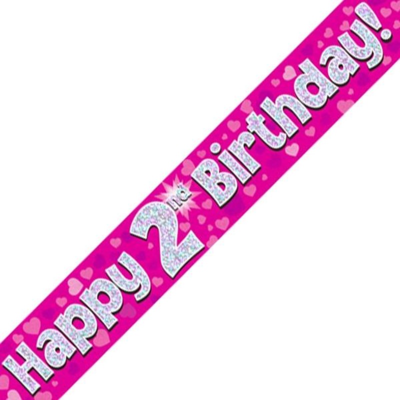 Pink Heart Happy 2nd Birthday Foil Banner