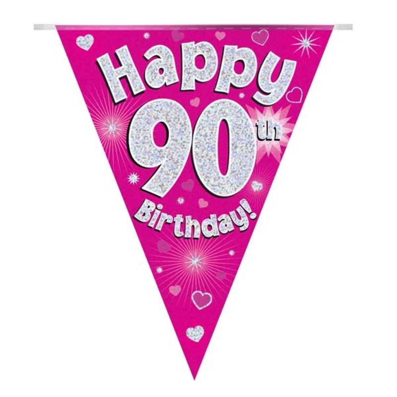 Pink Hearts 90th Birthday Bunting 3.9 Metres