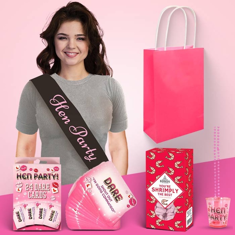 Pink Hen Party Bag with Fillers - Sash, Shotglass and Sweets