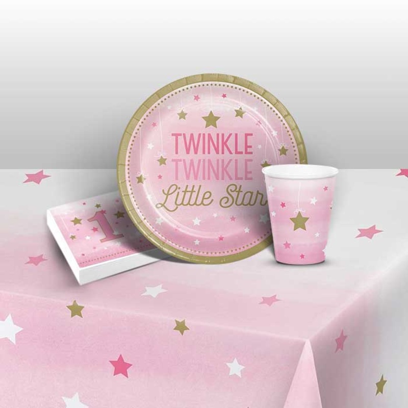 Pink Star 1st Birthday Party Pack: Tableware Party Kit