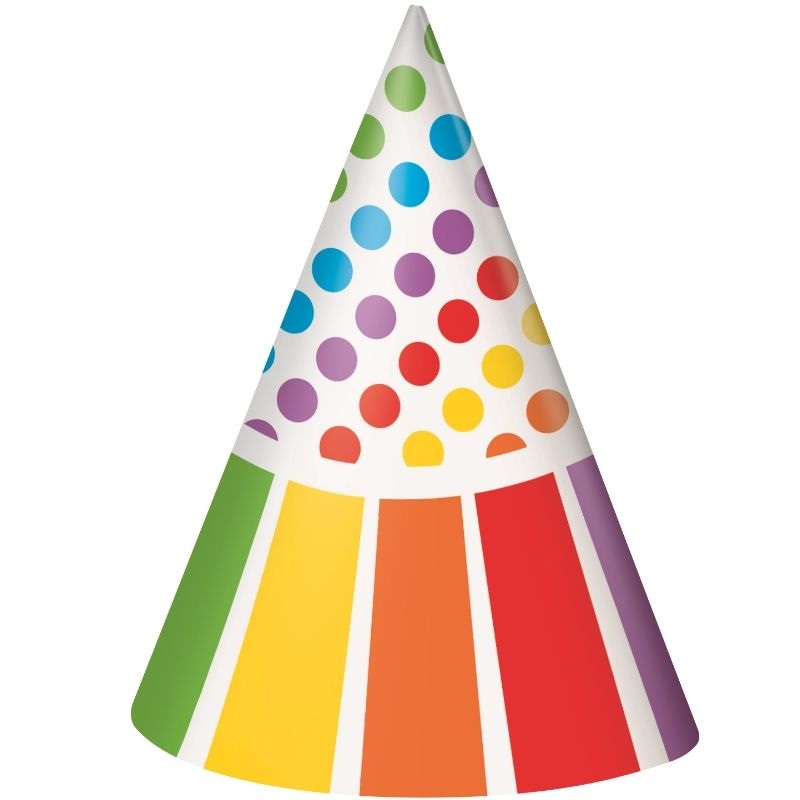Rainbow Colourful Party Favour Hats Pack of 8