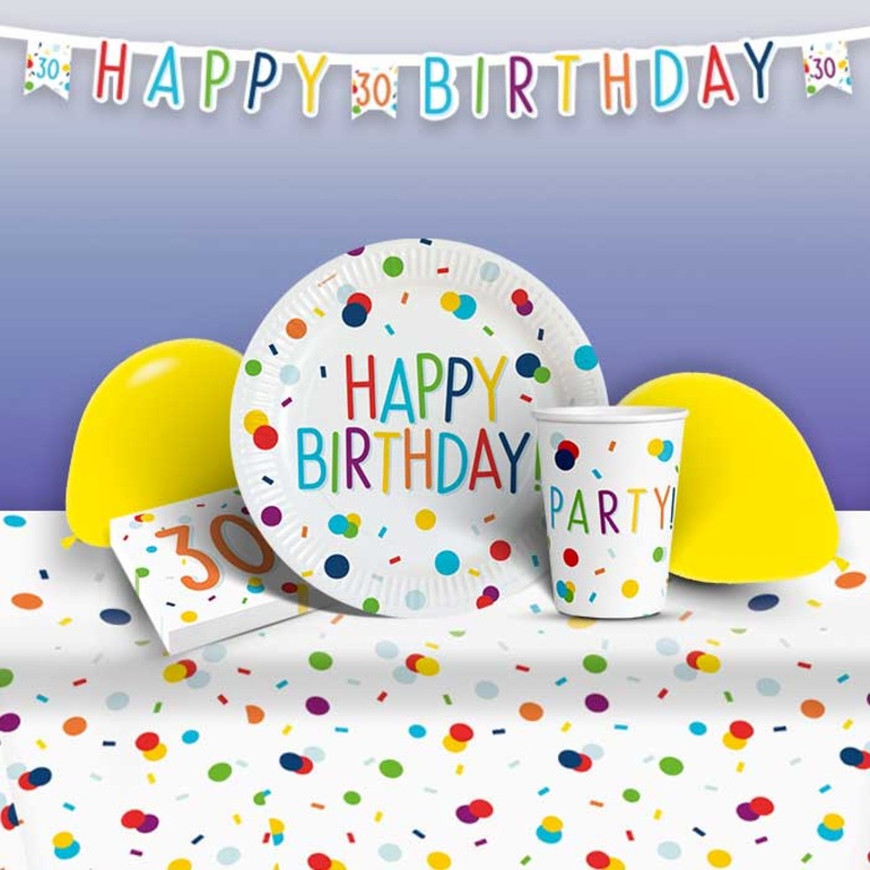 Rainbow Confetti 30th Birthday Party Kit with Decorations