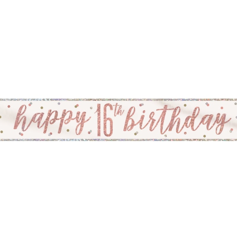 Rose Gold 16th Birthday Foil Banner 2.7 Metres