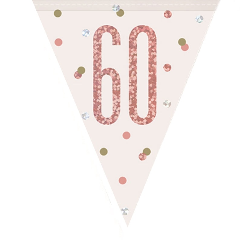 Rose Gold 60th Birthday Bunting Flag Banner 2.7 Metres