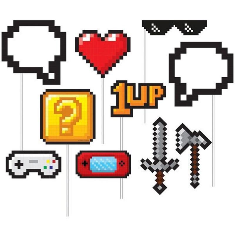 Video Game Photo Booth Props: Gaming Party Props Pack of 10