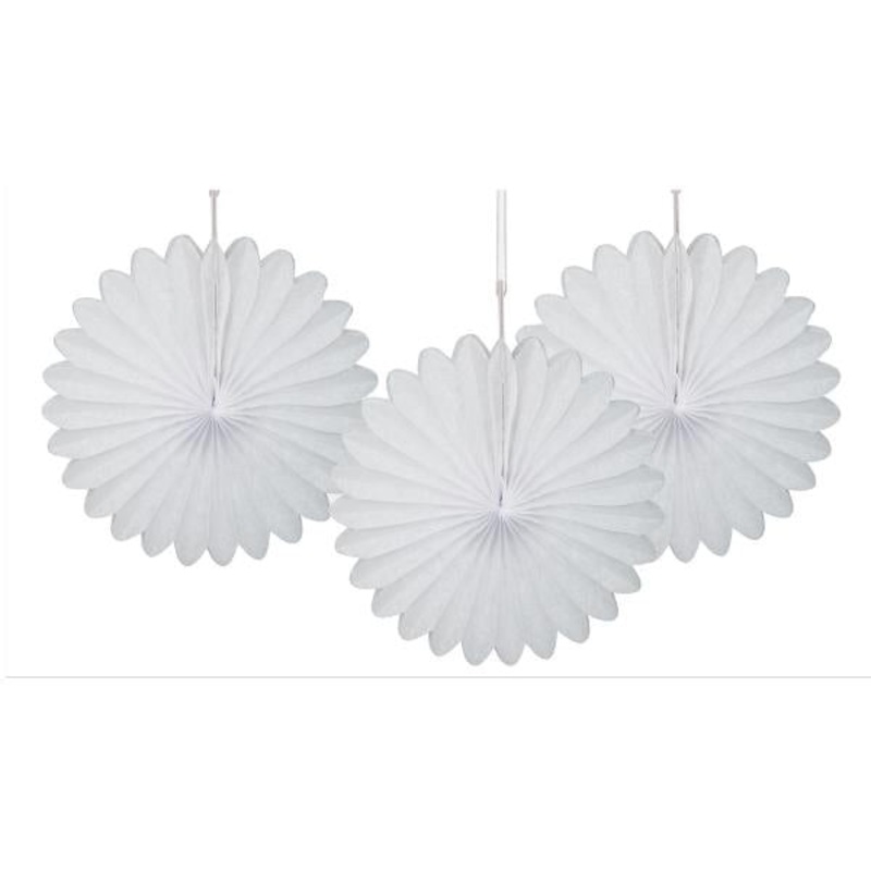 White Tissue Paper Fans Party Hanging Decorations Pack of 3