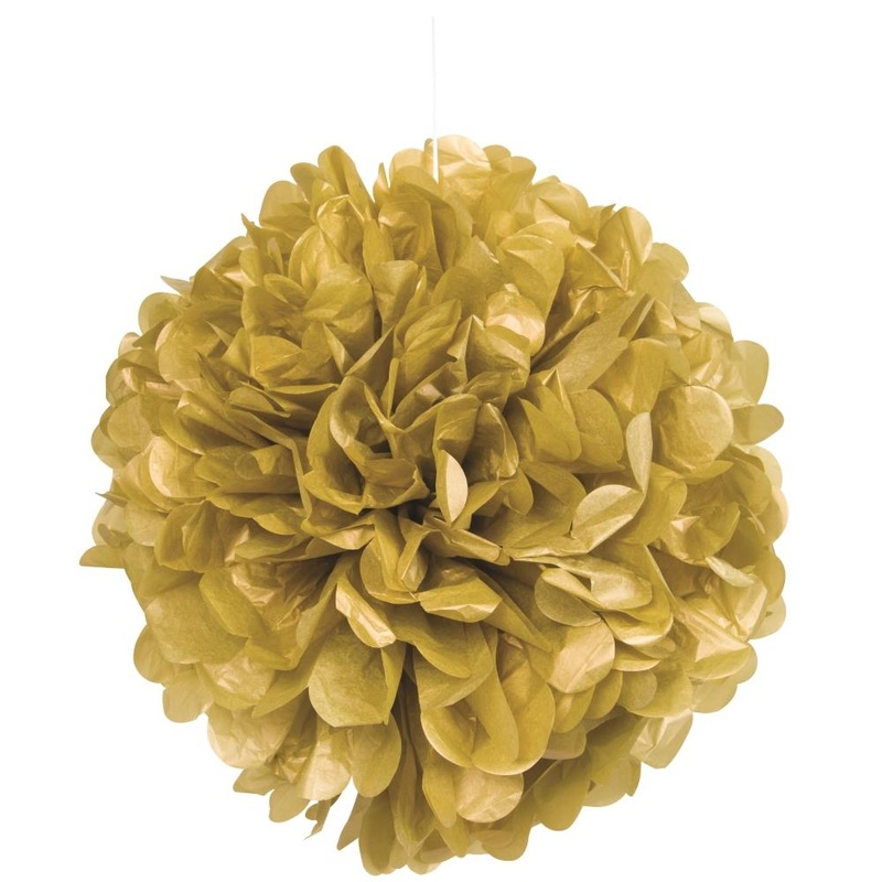Gold Decorative Hanging Puff Balls 16 Inches