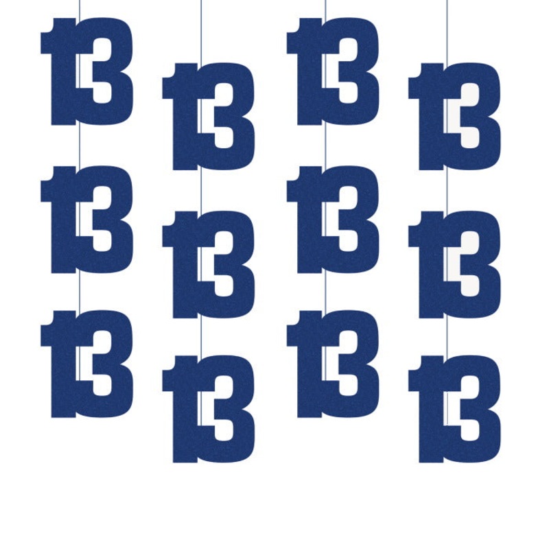 Navy Blue 13th Birthday Hanging String Decorations 6 Pack