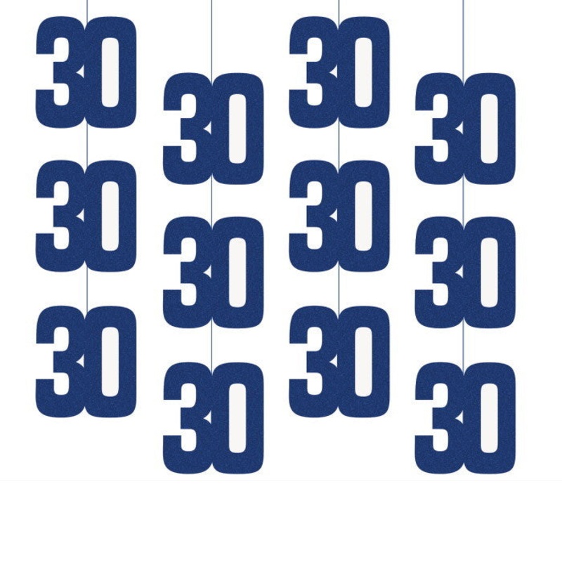 Navy Blue 30th Birthday Hanging String Decorations 6 Pack