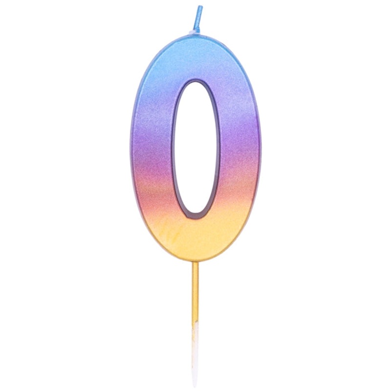 Number 0 Cake Candle - Rainbow Ombre