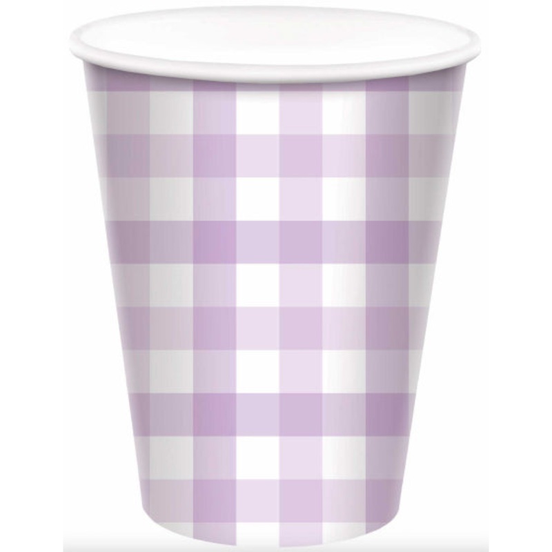 Pastel Purple Gingham HC Paper Cup 266ml 8pk