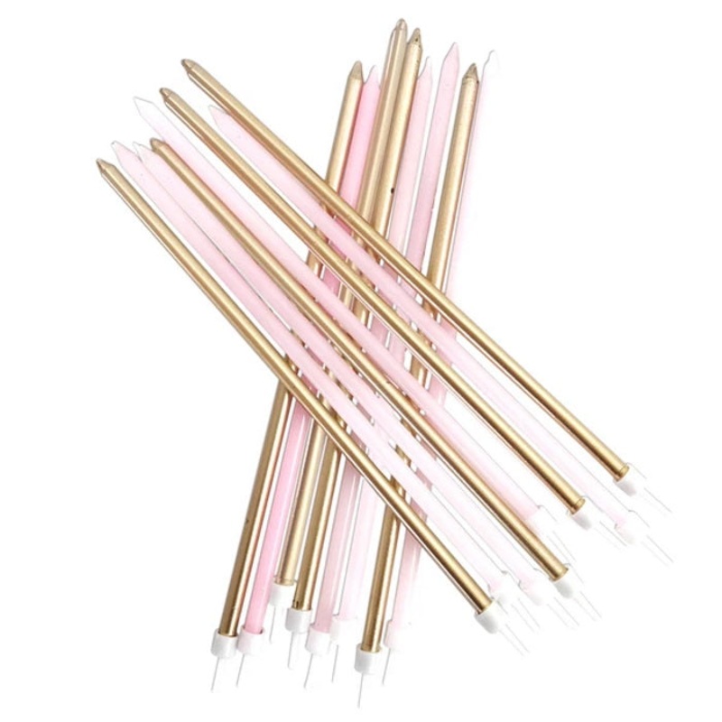 Pink & Gold Extra Long Cake Candles Pack of 16