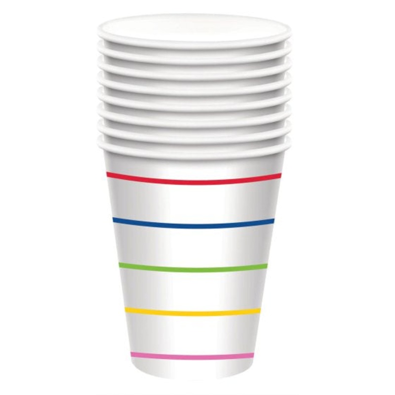 Rainbow HC Stripe Paper Cups 266ml 8pk