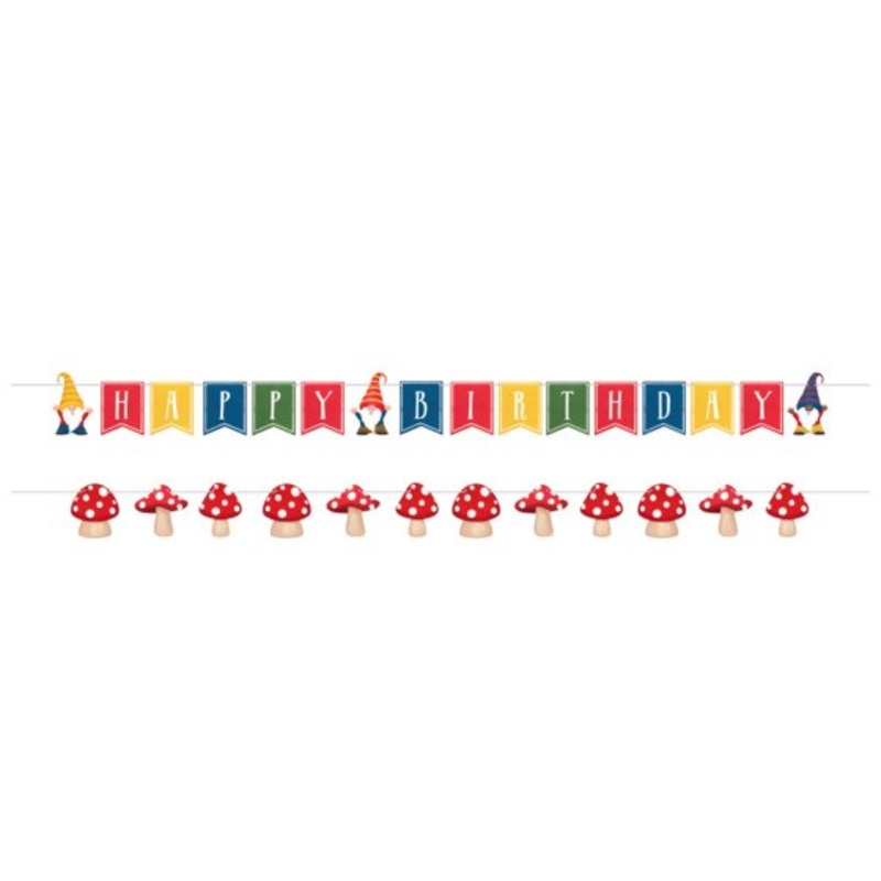 Party Gnomes Shaped Happy Birthday String Banner 12cm x 2.4m 2pk