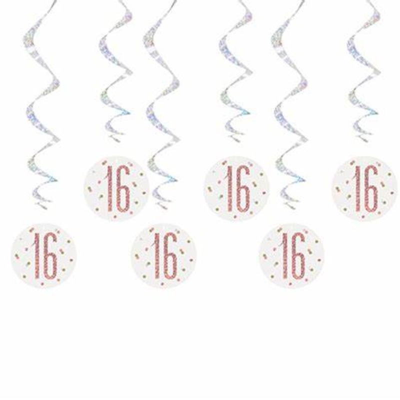 Rose Gold 16 Prismatic Hanging Swirl Decorations 81cm 6pk