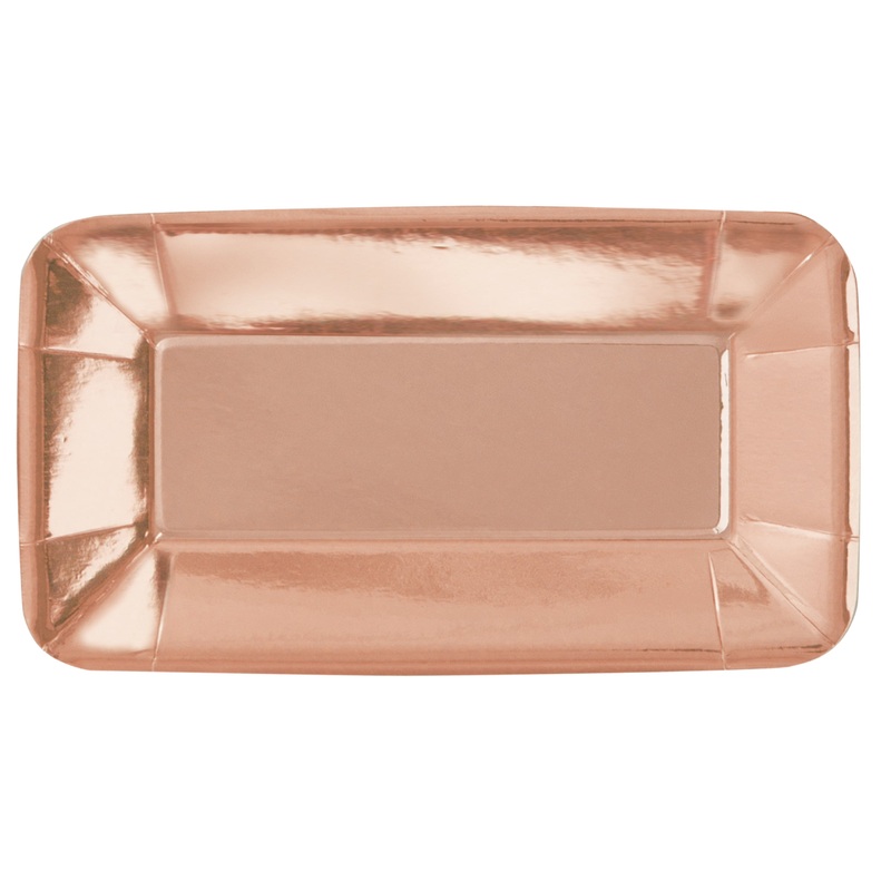 Rose Gold Foil Rectangle Appetizer Plates 23cm x 13cm 8pk