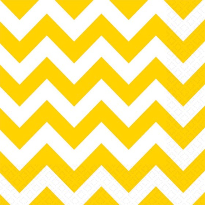 Yellow Sunshine Chevron Lunch Napkins 33cm x 33cm 16pk