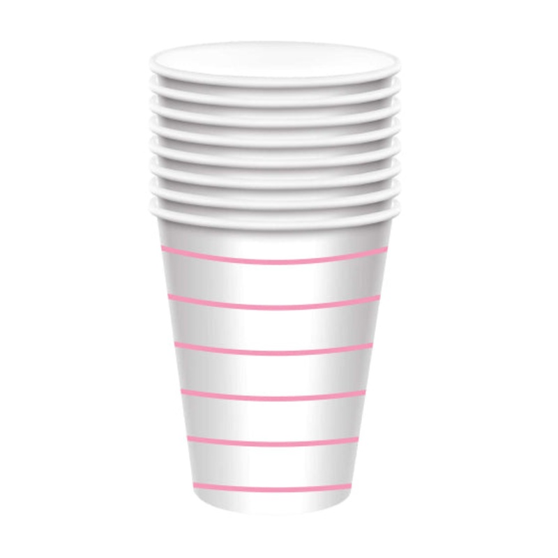 New Pink HC Stripe Paper Cups 266ml 8pk