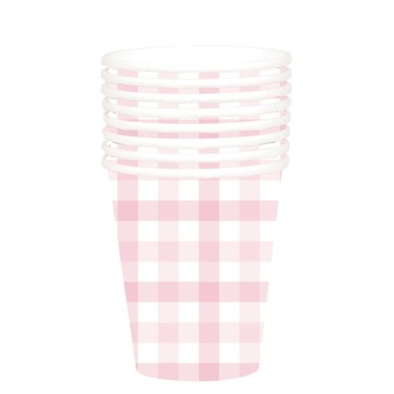 Pastel Pink Gingham HC Paper Cup 266ml 8pk