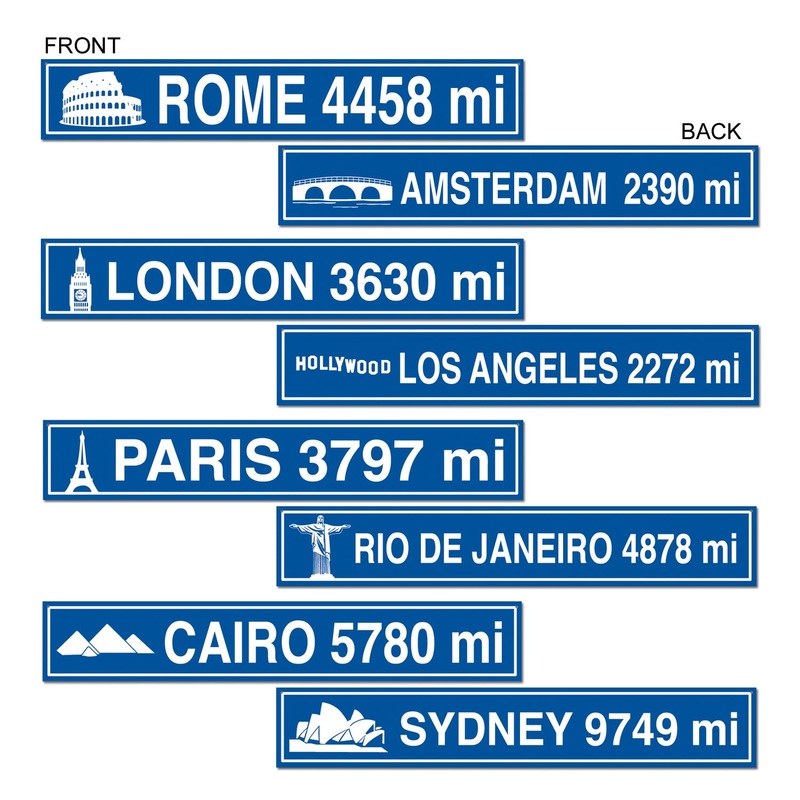 Travel Street Sign Cutouts 4in x 24in. 4pk