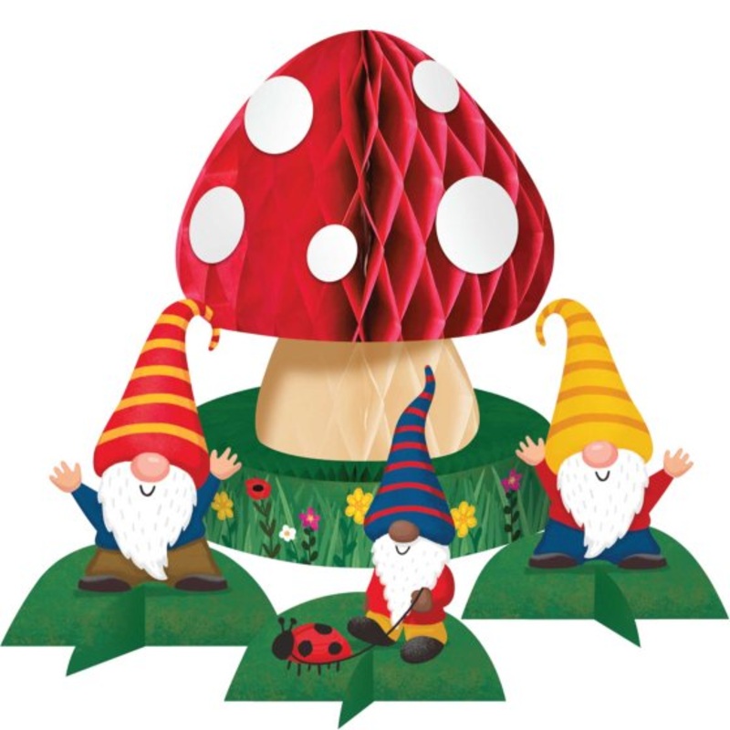 Party Gnomes Honeycomb Centrepiece 30cm x 23cm & Gnomes 15cm