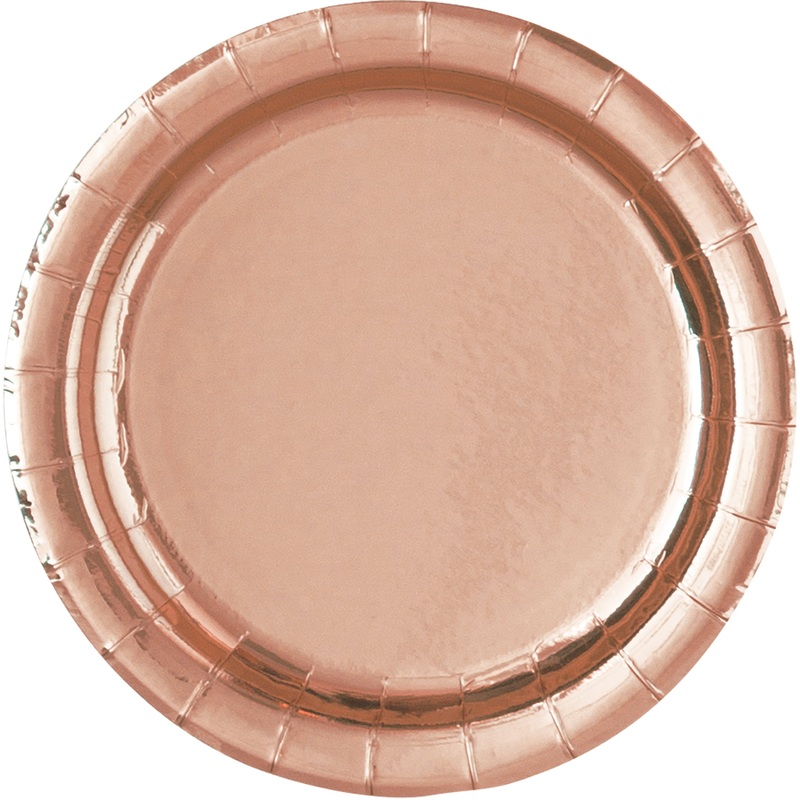 Rose Gold Foil Round Plates 23cm 8pk