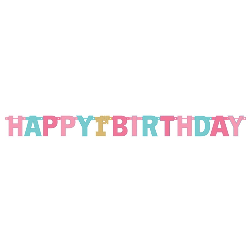 1st Birthday Pink Foil Letter Banner Each