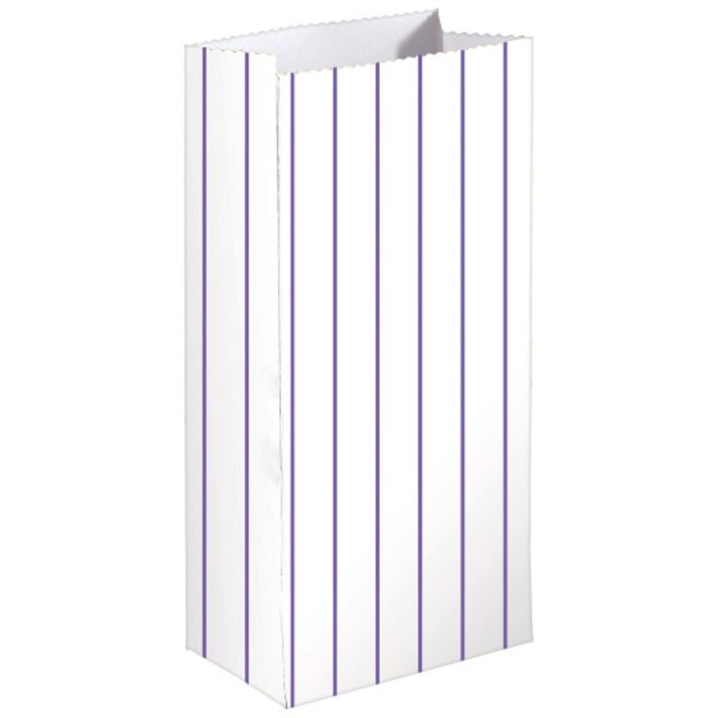New Purple Stripe Paper Treat Bags 21cm x 13cm x 8cm 8pk