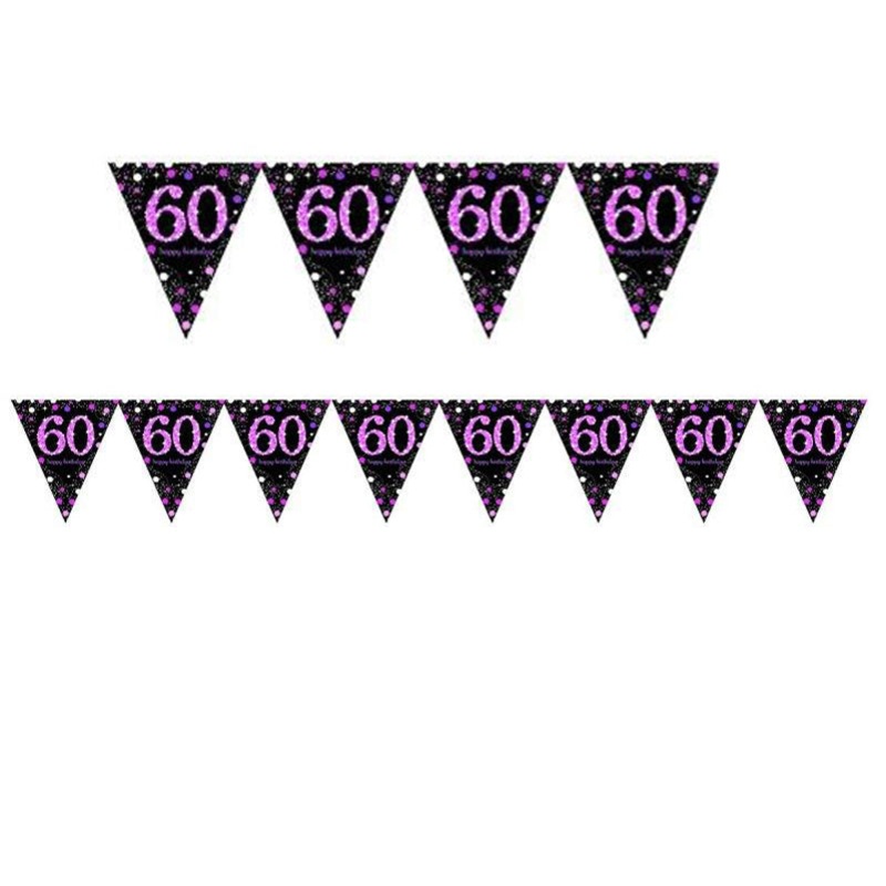 Pink Celebration 60 Prismatic Pennant Banner Plastic Each