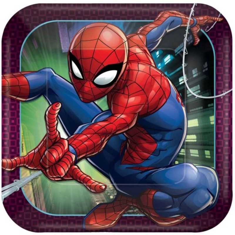 Spider-Man Webbed Wonder NPC Square Paper Plates 23cm 8pk