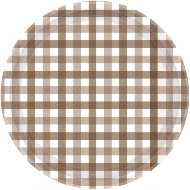 Teddy Brown Gingham Paper Plate NPC 23cm 8pk