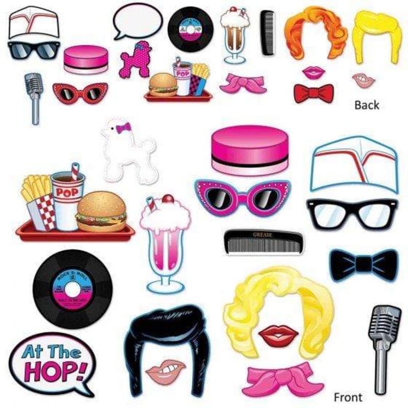 50's Rock & Roll Photo Booth Props Fun Signs 17pk