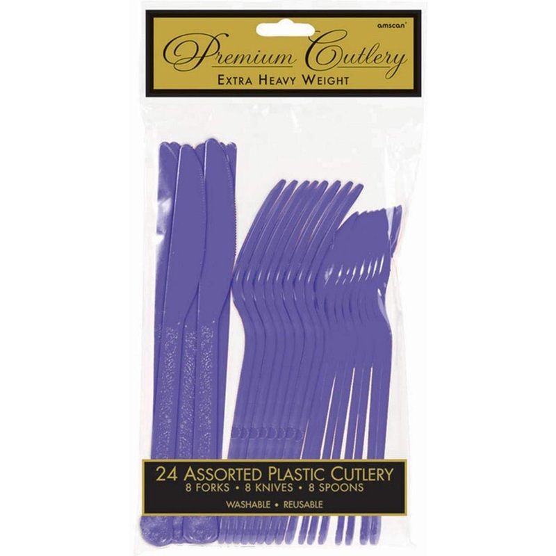 New Purple Premium Plastic Cutlery Set 24pk