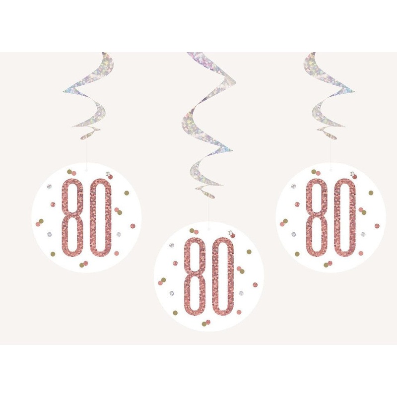 Rose Gold 80 Prismatic Hanging Swirl Decorations 81cm 6pk