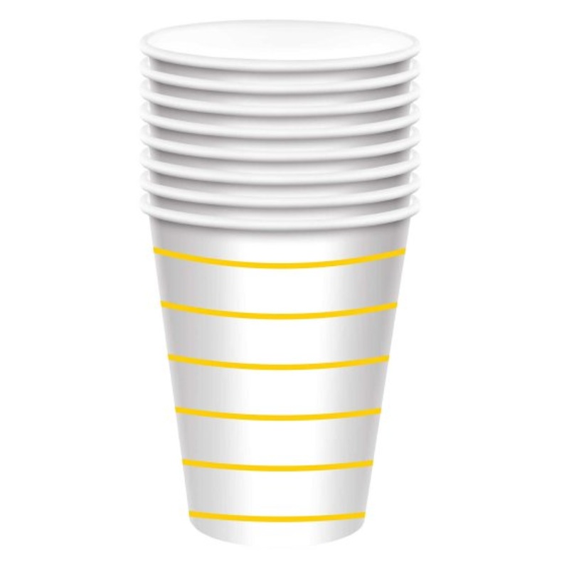 Sunshine Yellow HC Stripe Paper Cups 266ml 8pk
