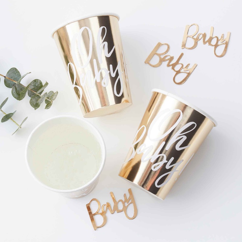 Oh Baby Paper Cups Gold 9oz