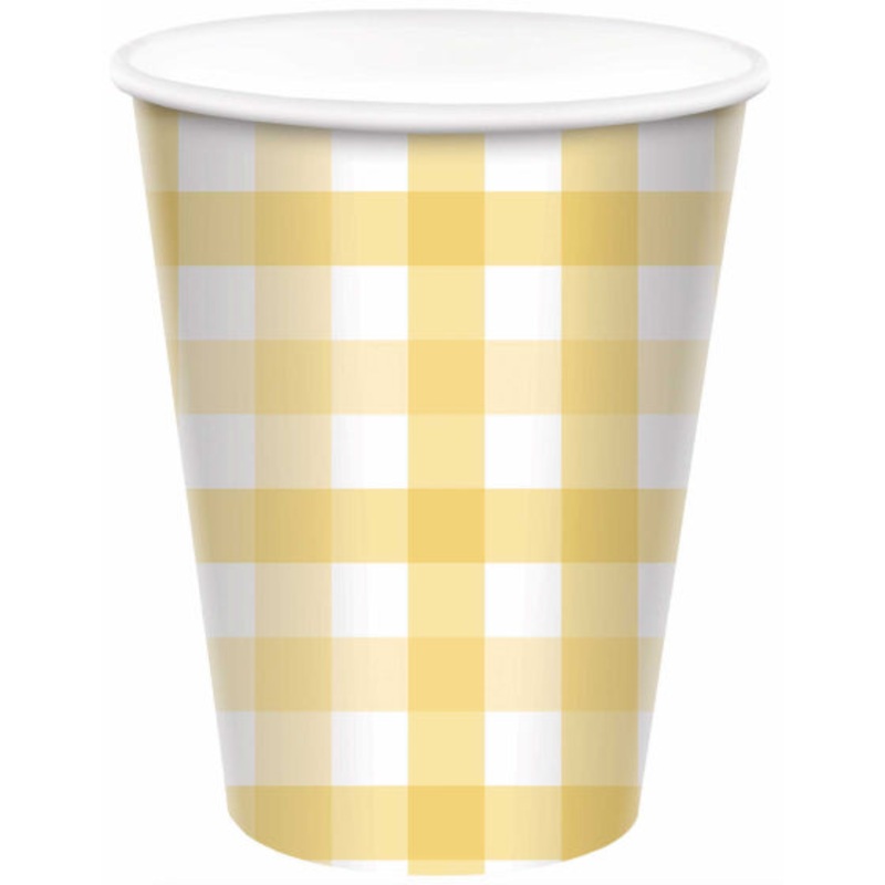 Pastel Yellow Gingham HC Paper Cup 266ml 8pk