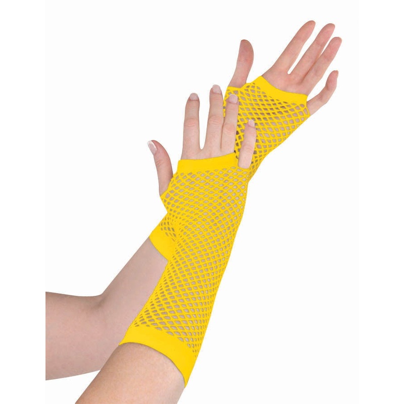 Yellow Fishnet Gloves Long
