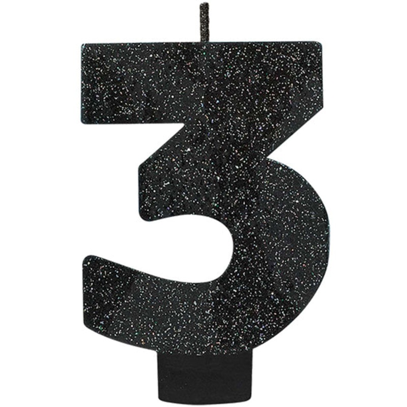 Number 3 Glitter Black