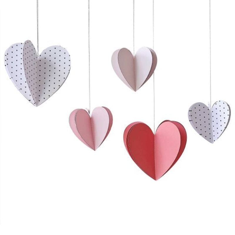 Parisian Love Hanging Heart Decorations 5pk